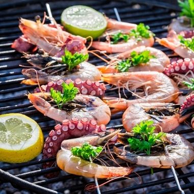 Brochette de pieuvre et crevette